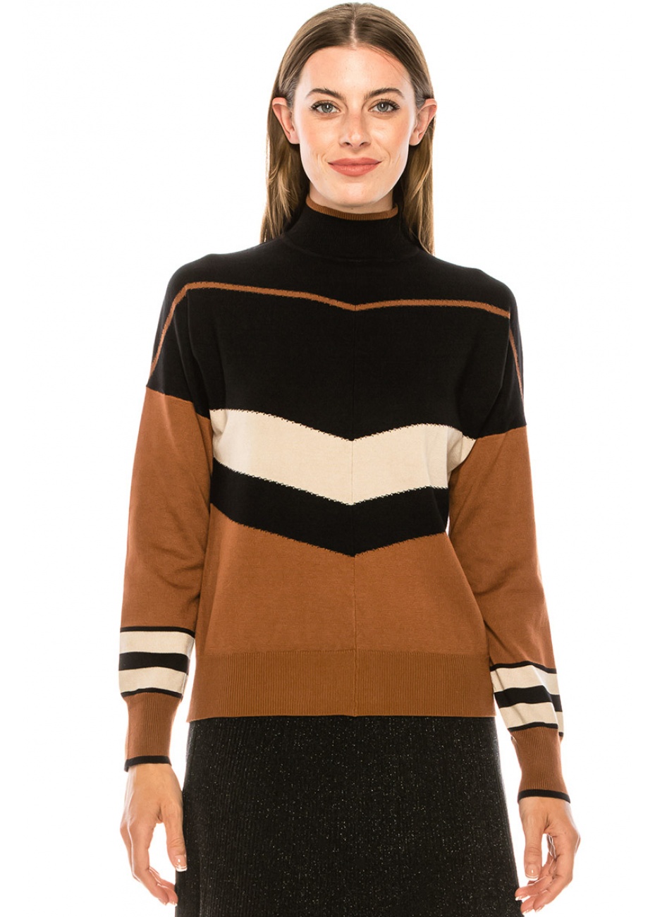 Color block striped sweater in rust