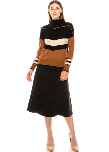 Color block striped sweater in rust