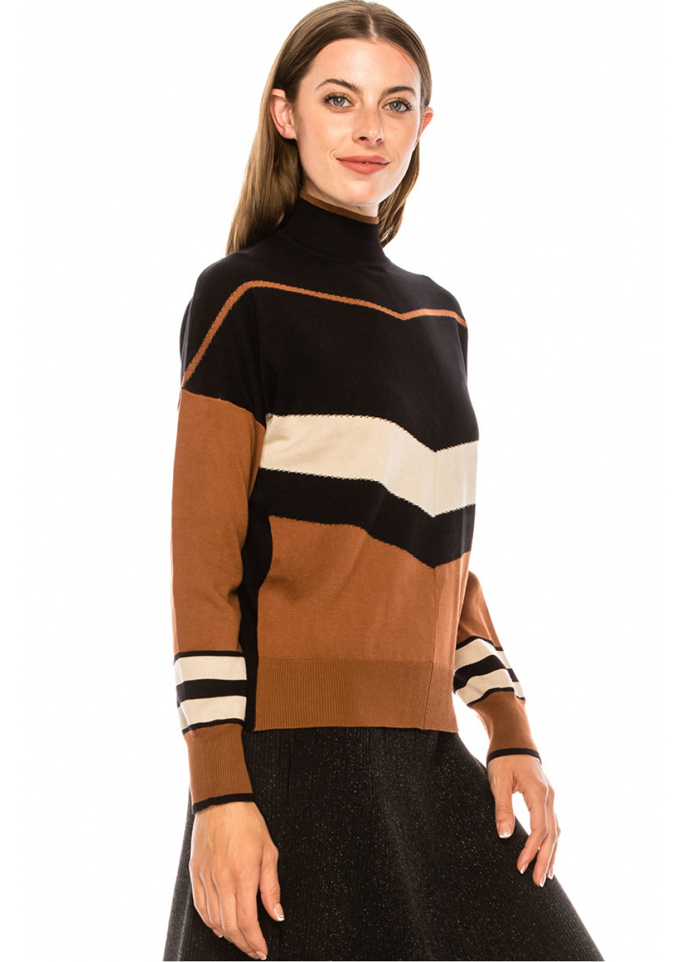 Color block striped sweater in rust