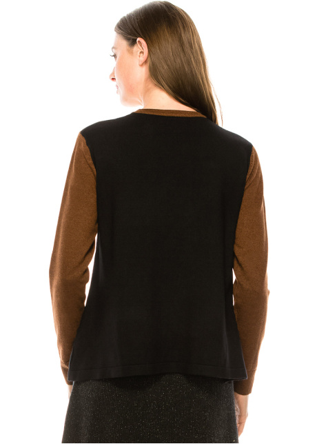 Crew neck color block sweater in rust