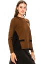 Crew neck color block sweater in rust