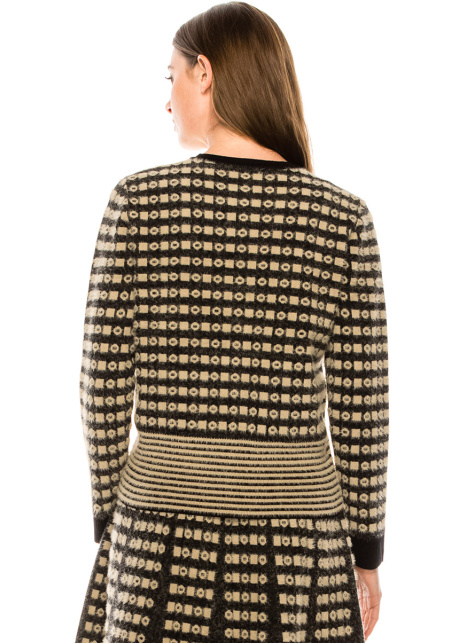 Button-through knitted cardigan in taupe and white