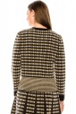 Button-through knitted cardigan in taupe and white