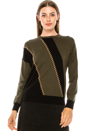 Diagonal stripes sweater in olive