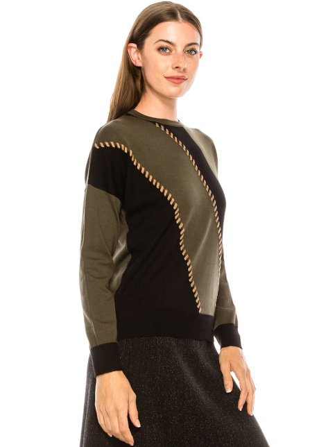 Diagonal stripes sweater in olive