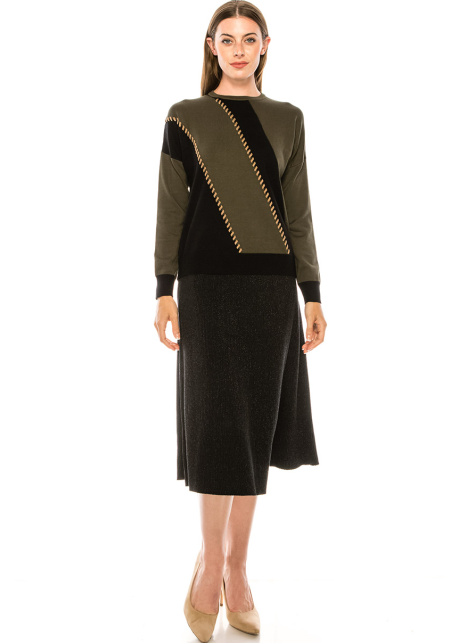 Diagonal stripes sweater in olive