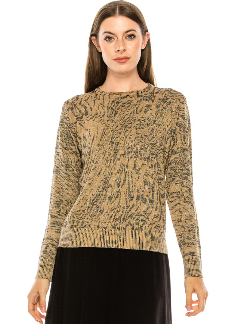 Gold lurex sweater with an abstract wavy pattern