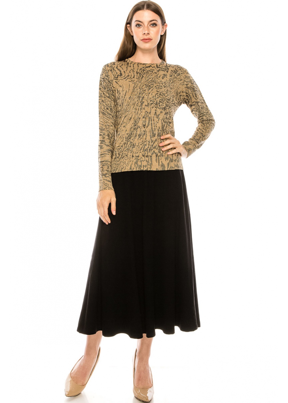Gold lurex sweater with an abstract wavy pattern
