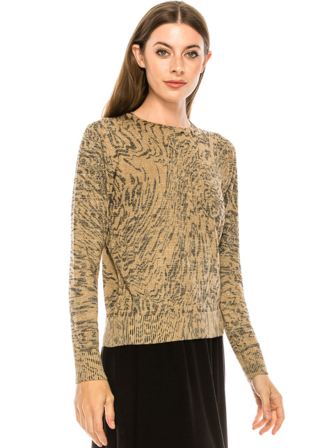 Gold lurex sweater with an abstract wavy pattern