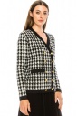 A houndstooth print cardigan with accent details