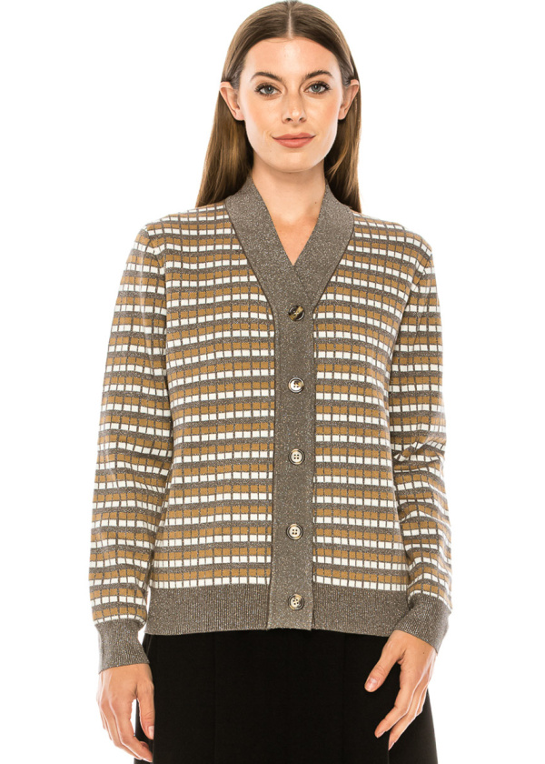 Classy plaid print cardigan in grey