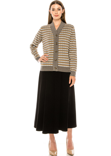 Classy plaid print cardigan in grey