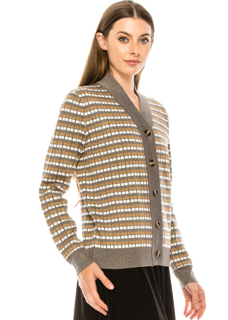Classy plaid print cardigan in grey