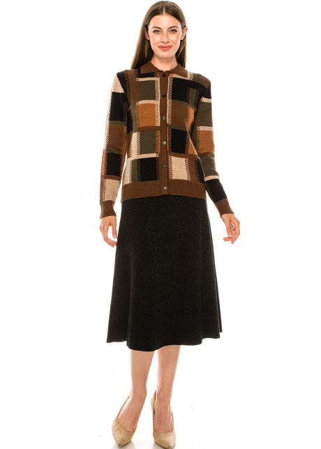Checkered cardigan with shirt collar