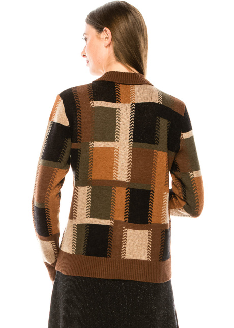 Checkered cardigan with shirt collar