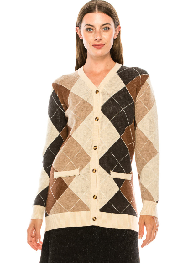 V-neck geometric print cardigan