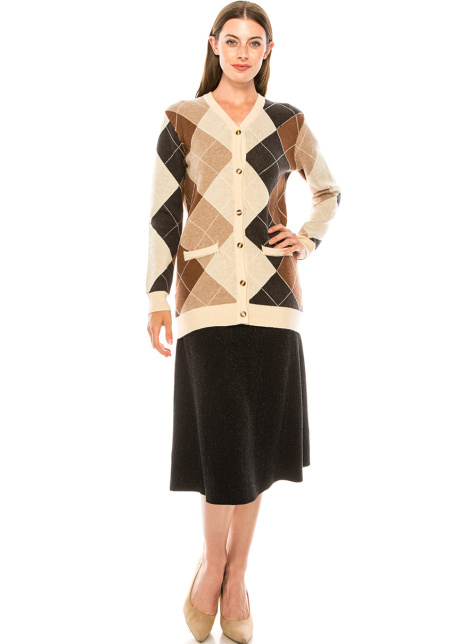 V-neck geometric print cardigan