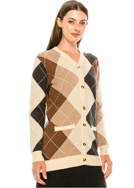 V-neck geometric print cardigan