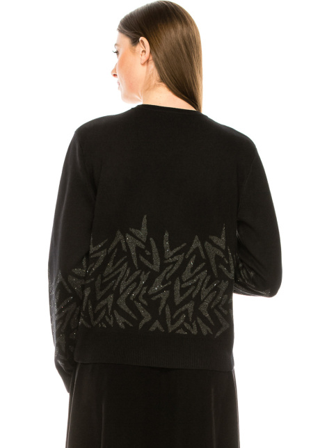 Crew neck black sweater with shiny print