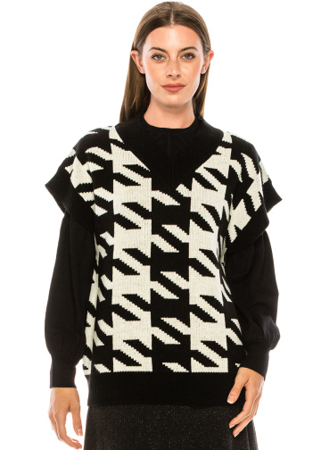 V-neck knitted vest in black