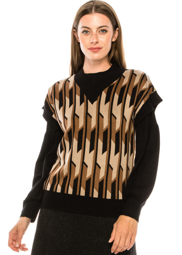 V-neck knitted vest in brown