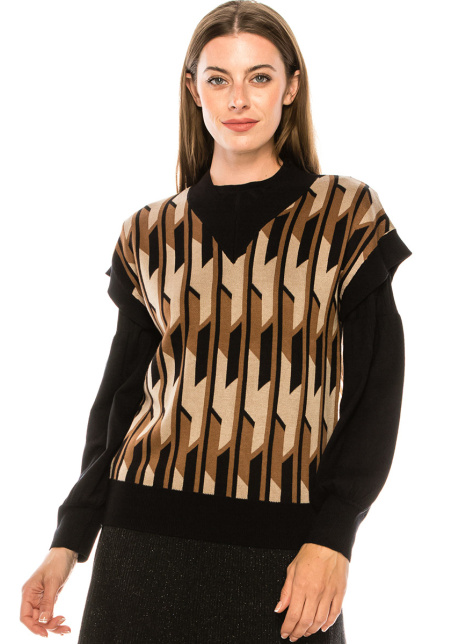 V-neck knitted vest in brown