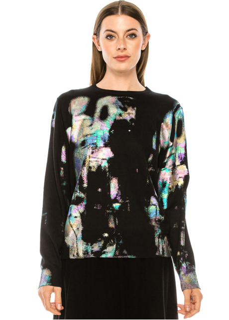 Multi-colored abstract print sweater