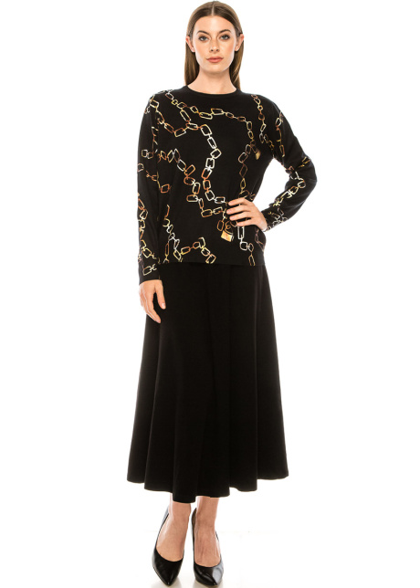 Chain print crew neck sweater
