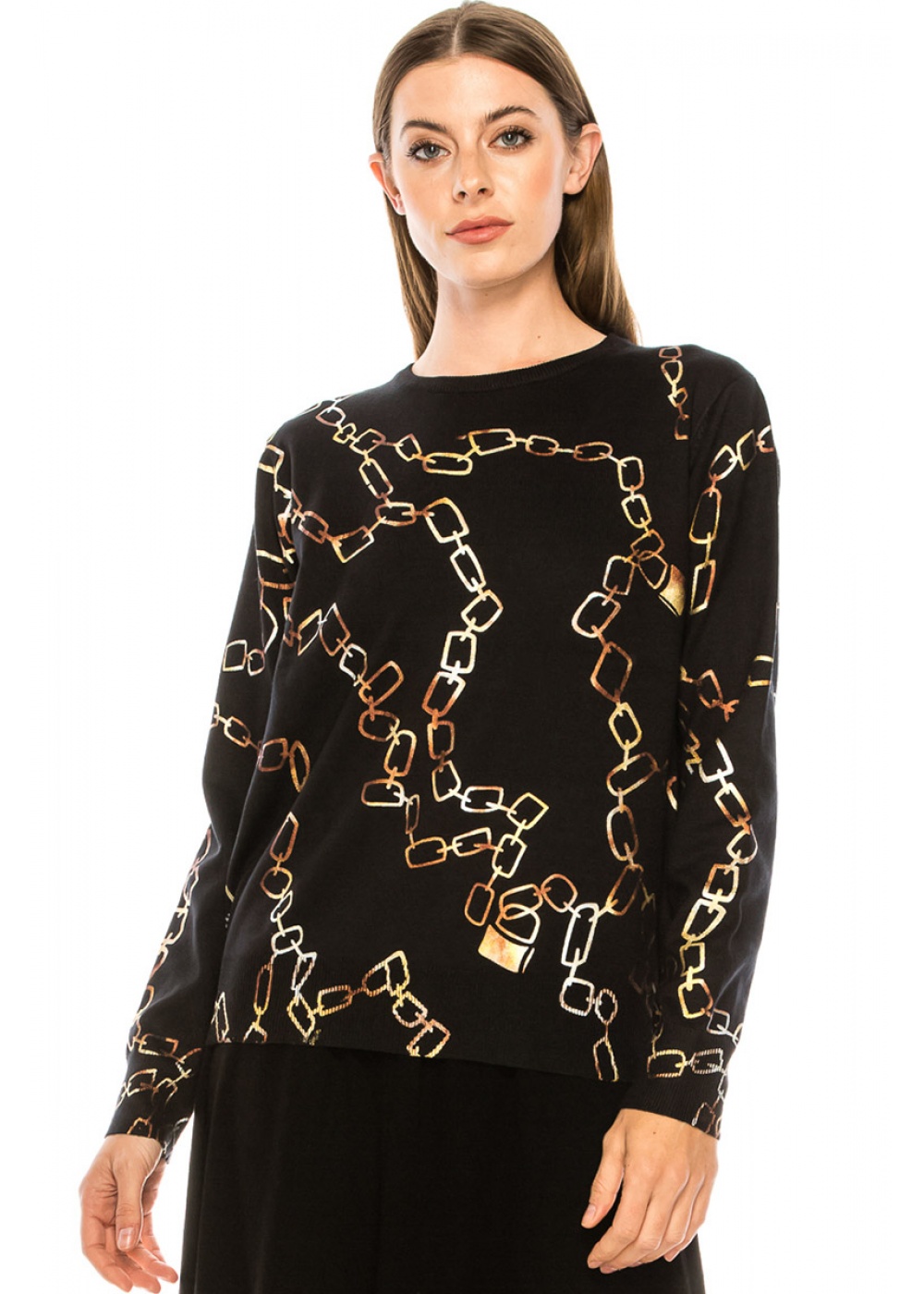 Chain print crew neck sweater