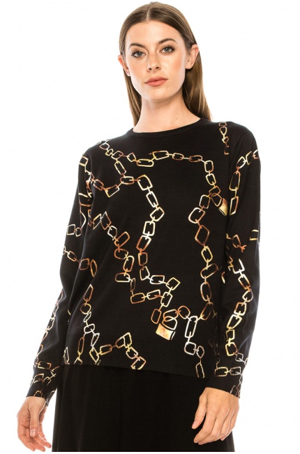 Chain print crew neck sweater