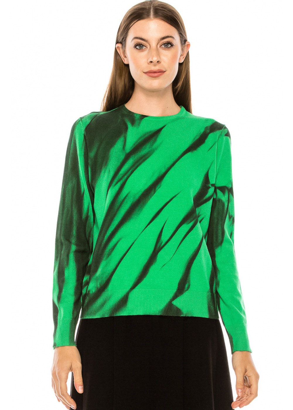 The vibrant green sweater with black splashes
