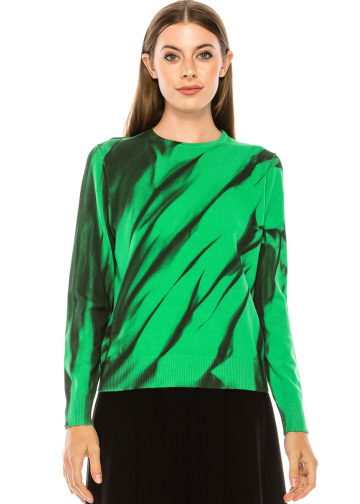 The vibrant green sweater with black splashes