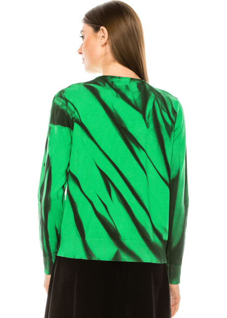 The vibrant green sweater with black splashes