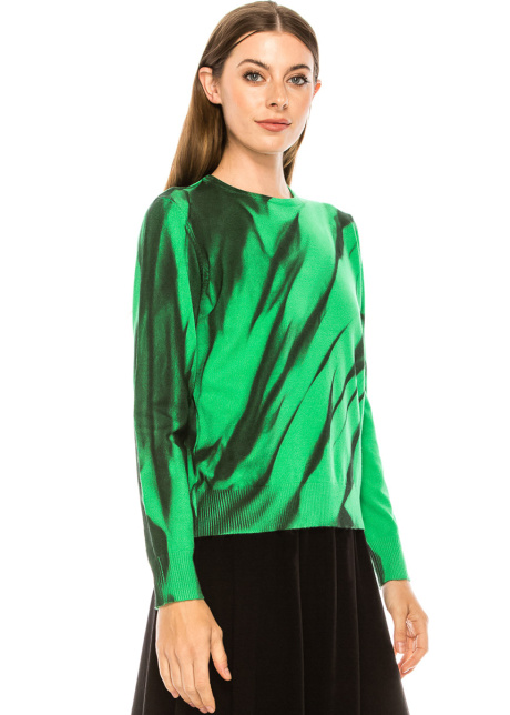 The vibrant green sweater with black splashes