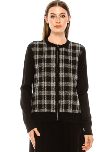 Plaid print cardigan in black and white