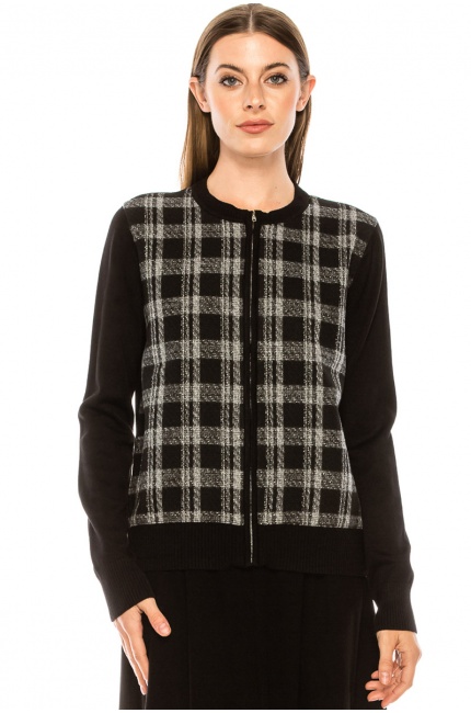Plaid print cardigan in black and white