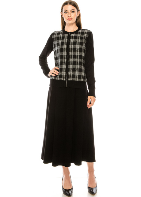 Plaid print cardigan in black and white