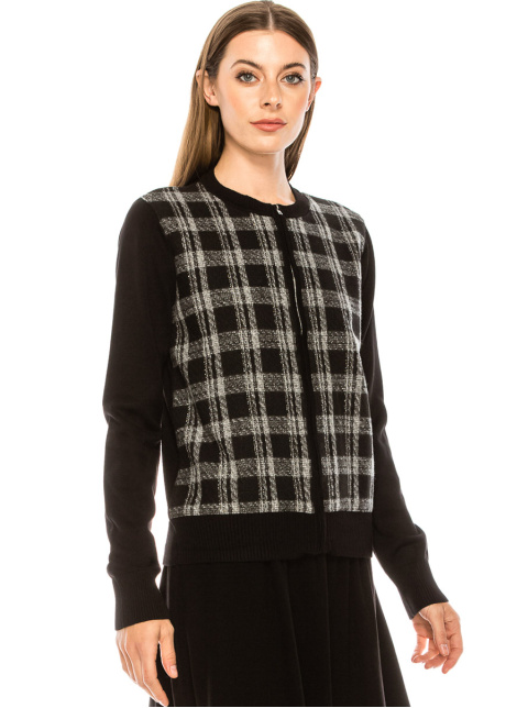 Plaid print cardigan in black and white