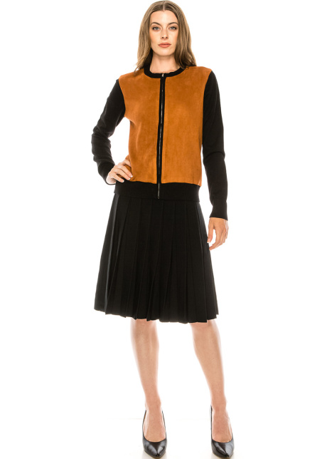 Two-colored zip-through cardigan in rust