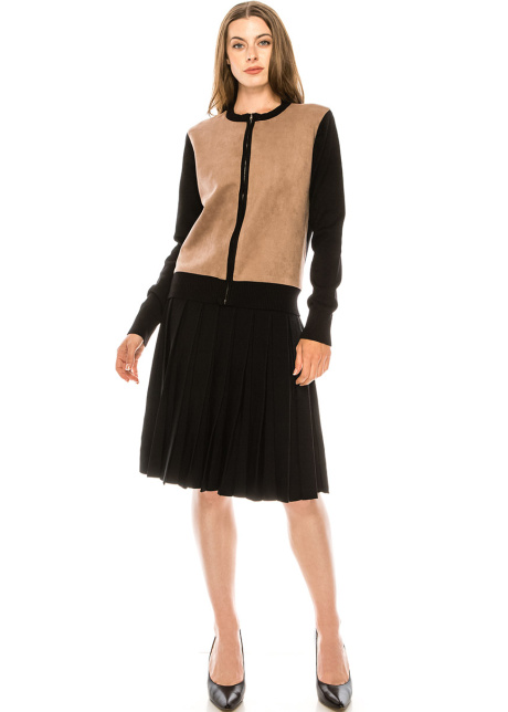 Two-colored zip-through cardigan in taupe
