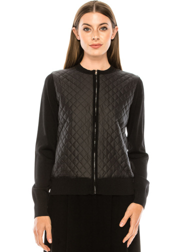 Quilted cardigan zip-through cardigan in black