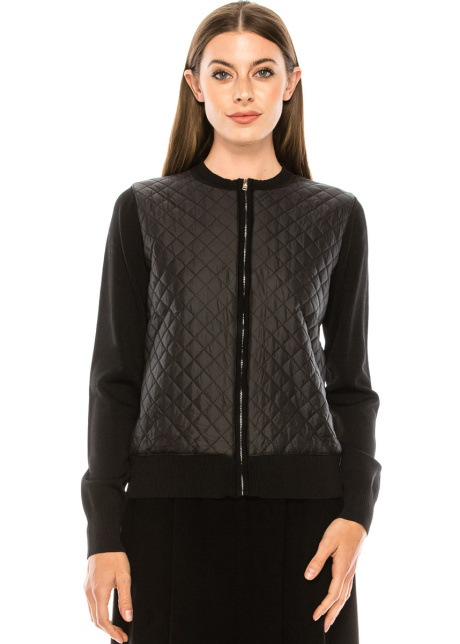 Quilted cardigan zip-through cardigan in black