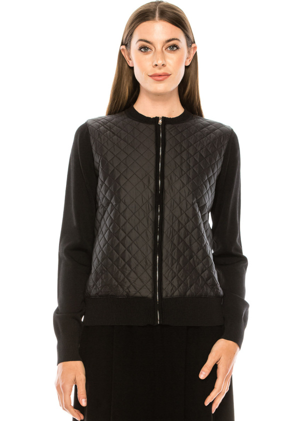 Quilted cardigan zip-through cardigan in black