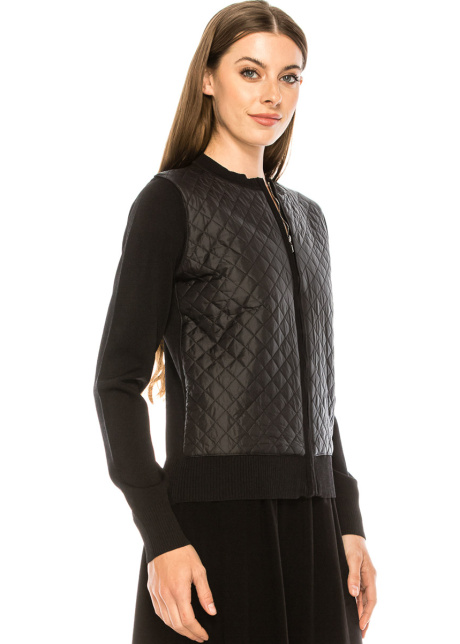 Quilted cardigan zip-through cardigan in black