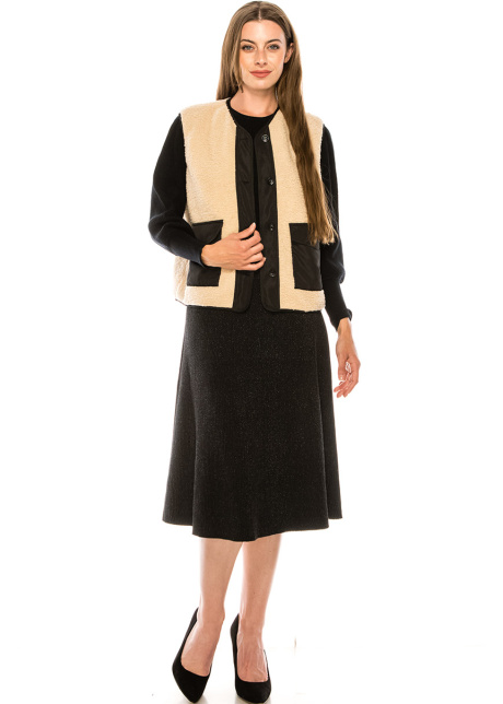 Button-through fluffy vest in beige