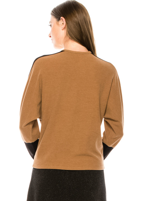 Color block long sleeve T-shirt with high cuffs (Camel)