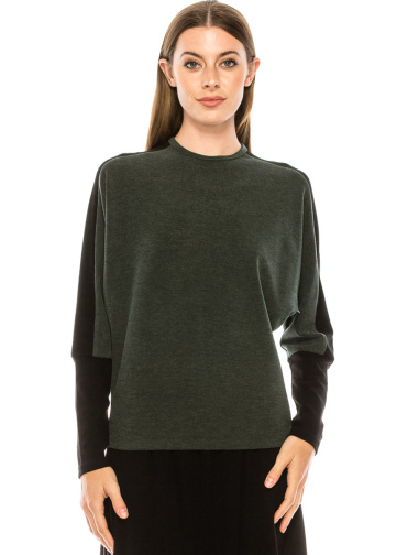 Color block long sleeve T-shirt with high cuffs (Olive)