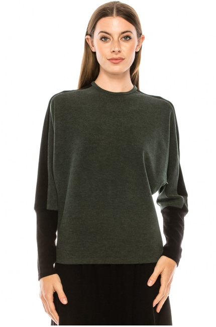 Color block long sleeve T-shirt with high cuffs (Olive)