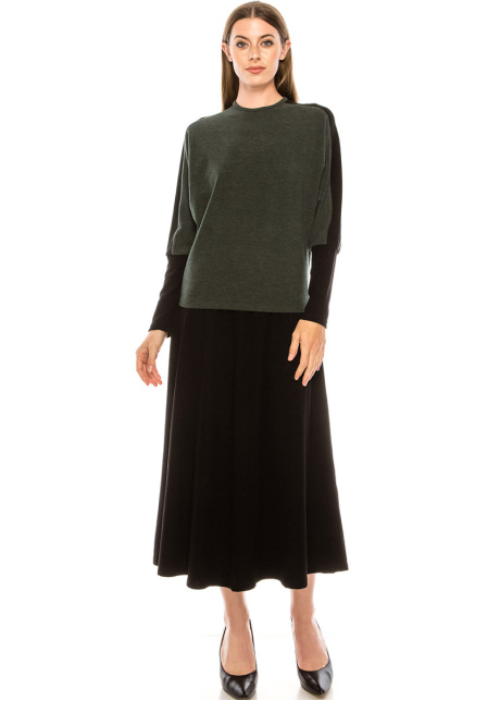 Color block long sleeve T-shirt with high cuffs (Olive)