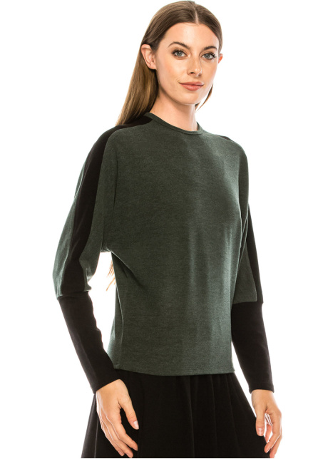Color block long sleeve T-shirt with high cuffs (Olive)